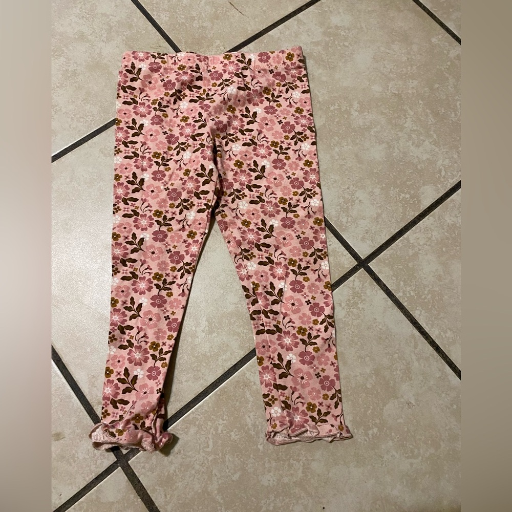 Girls Pink Floral Stretch Leggings
